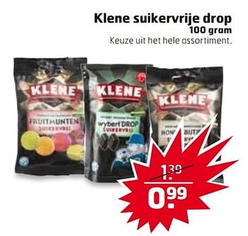 Aanbiedingen Klene suikervrije drop - Klene - Geldig van 07/03/2017 tot 12/03/2017 bij Trekpleister