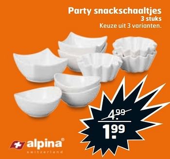 Aanbiedingen Party snackschaaltjes - Alpina - Geldig van 07/03/2017 tot 12/03/2017 bij Trekpleister