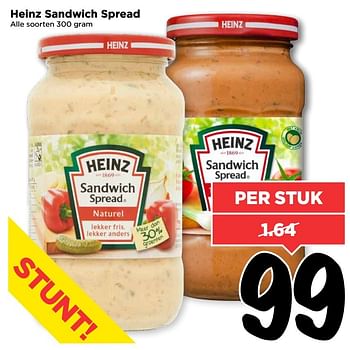 Aanbiedingen Heinz sandwich spread - Heinz - Geldig van 05/03/2017 tot 11/03/2017 bij Vomar