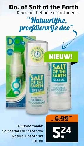 Aanbiedingen Salt of the eart deospray natural unscented - Do2 - Geldig van 28/02/2017 tot 12/03/2017 bij Trekpleister