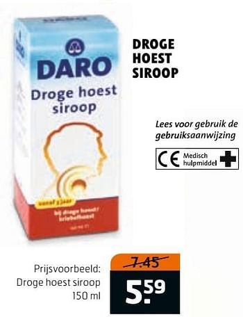 Aanbiedingen Droge hoest siroop - Daro - Geldig van 28/02/2017 tot 12/03/2017 bij Trekpleister