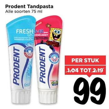 Aanbiedingen Prodent tandpasta - Prodent - Geldig van 05/03/2017 tot 11/03/2017 bij Vomar