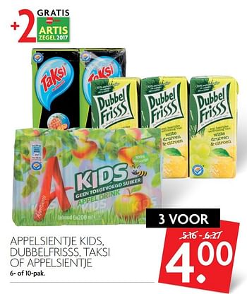 Aanbiedingen Appelsientje kids, dubbelfrisss, taksi of appelsientje - Appelsientje - Geldig van 05/03/2017 tot 11/03/2017 bij Deka Markt