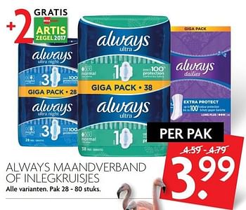 Aanbiedingen Always maandverband of inlegkruisjes - Always - Geldig van 05/03/2017 tot 11/03/2017 bij Deka Markt