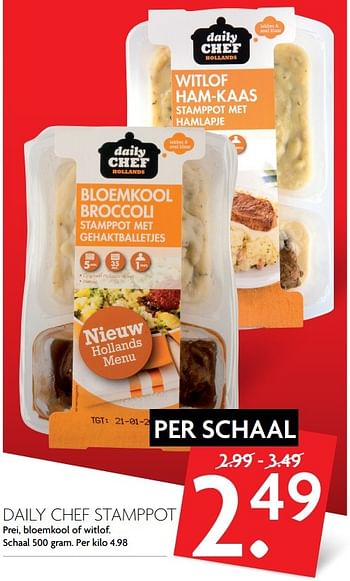 Aanbiedingen Daily chef stamppot prei, bloemkool of witlof - Daily chef - Geldig van 05/03/2017 tot 11/03/2017 bij Deka Markt