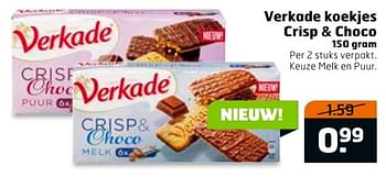 Aanbiedingen Verkade koekjes crisp + choco - Verkade - Geldig van 28/02/2017 tot 12/03/2017 bij Trekpleister