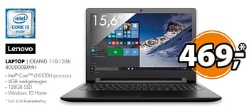 Aanbiedingen Lenovo laptop ideapad 110-15isk 80ud00bxmh - Lenovo - Geldig van 05/03/2017 tot 12/03/2017 bij Expert