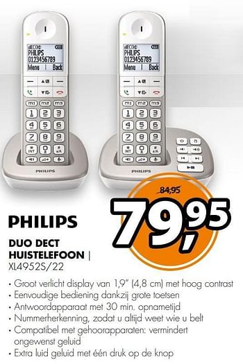 Aanbiedingen Philips duo dect huistelefoon xl4952s-22 - Philips - Geldig van 05/03/2017 tot 12/03/2017 bij Expert
