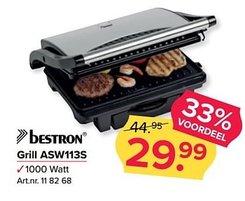 Aanbiedingen Bestron grill asw113s - Bestron - Geldig van 27/02/2017 tot 12/03/2017 bij Kijkshop