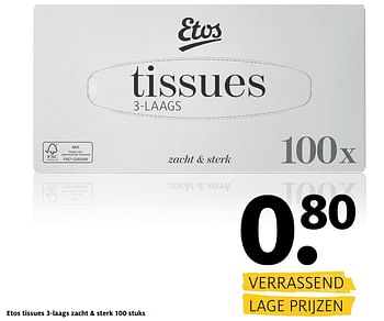 Aanbiedingen Etos tissues 3-laags zacht + sterk - Huismerk - Etos - Geldig van 06/03/2017 tot 12/03/2017 bij Etos