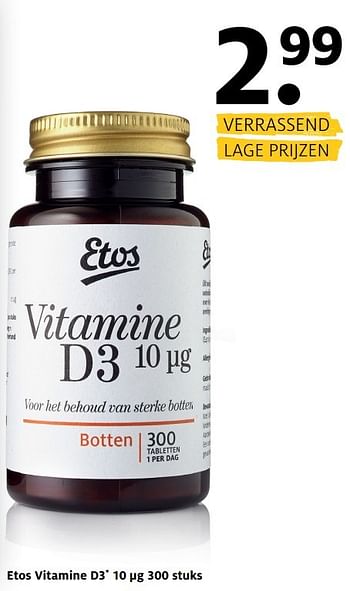 Aanbiedingen Etos vitamine d3 - Huismerk - Etos - Geldig van 06/03/2017 tot 12/03/2017 bij Etos