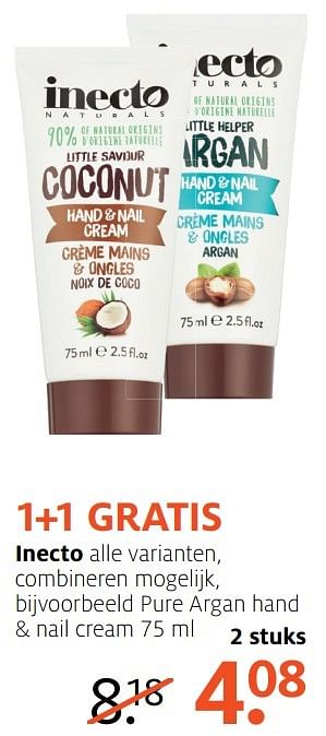 Aanbiedingen Pure argan hand + nail cream - Inecto - Geldig van 06/03/2017 tot 12/03/2017 bij Etos