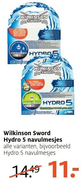 Aanbiedingen Hydro 5 navulmesjes - Wilkinson - Geldig van 06/03/2017 tot 12/03/2017 bij Etos