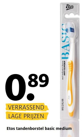 Aanbiedingen Etos tandenborstel basic medium - Huismerk - Etos - Geldig van 06/03/2017 tot 12/03/2017 bij Etos