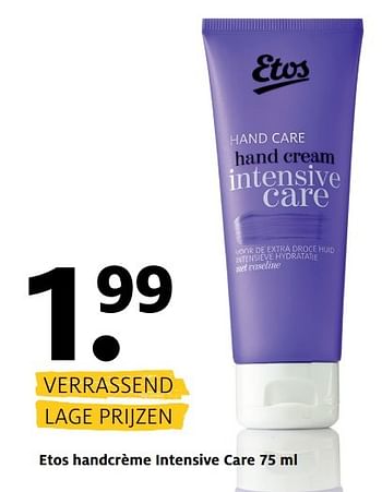 Aanbiedingen Etos handcrème intensive care - Huismerk - Etos - Geldig van 06/03/2017 tot 12/03/2017 bij Etos