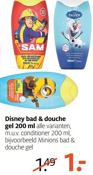 Aanbiedingen Minions bad + douche gel - Disney - Geldig van 06/03/2017 tot 12/03/2017 bij Etos