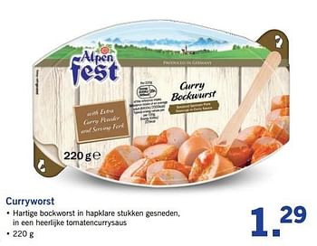 Aanbiedingen Curryworst - Alpen Fest - Geldig van 06/03/2017 tot 11/03/2017 bij Lidl