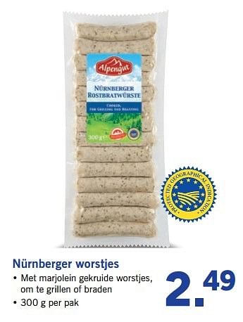 Aanbiedingen Nürnberger worstjes - Alpengut - Geldig van 06/03/2017 tot 11/03/2017 bij Lidl
