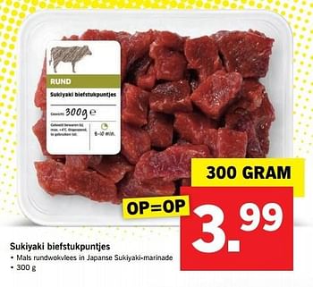 Aanbiedingen Sukiyaki biefstukpuntjes - Huismerk - Lidl - Geldig van 06/03/2017 tot 11/03/2017 bij Lidl