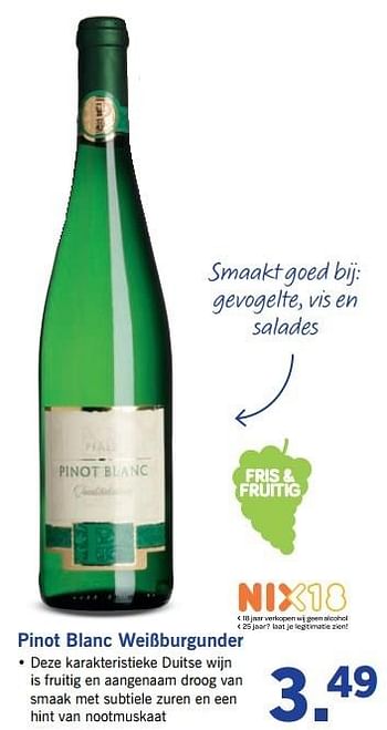Aanbiedingen Pinot blanc weißburgunder - Witte wijnen - Geldig van 06/03/2017 tot 11/03/2017 bij Lidl