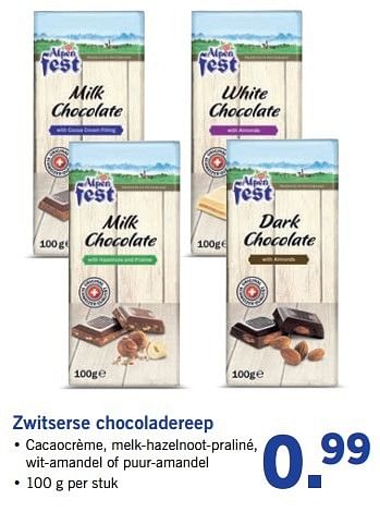 Aanbiedingen Zwitserse chocoladereep - Alpen Fest - Geldig van 06/03/2017 tot 11/03/2017 bij Lidl