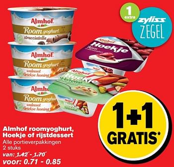 Aanbiedingen Almhof roomyoghurt, hoekje of rijstdessert - Almhof - Geldig van 08/03/2017 tot 14/03/2017 bij Hoogvliet