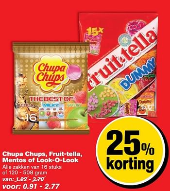 Aanbiedingen Chupa chups, fruit-tella, mentos of look-o-look - Look-O-Look - Geldig van 08/03/2017 tot 14/03/2017 bij Hoogvliet