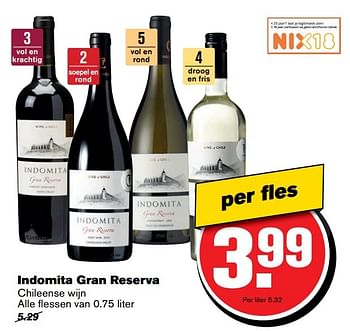 Aanbiedingen Indomita gran reserva chileense wijn - Rode wijnen - Geldig van 08/03/2017 tot 14/03/2017 bij Hoogvliet