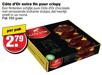Aanbiedingen Côte d`or extra fin puur crispy - Cote D'Or - Geldig van 08/03/2017 tot 14/03/2017 bij Hoogvliet