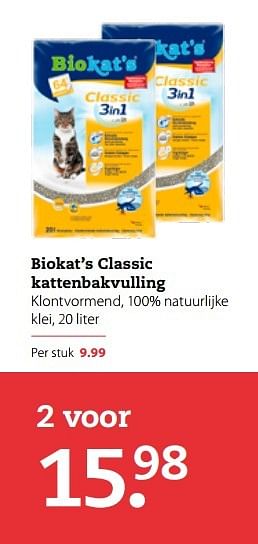 Aanbiedingen Biokat`s classic kattenbakvulling - Bio kat`s - Geldig van 06/03/2017 tot 19/03/2017 bij Boerenbond