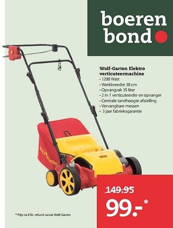 Aanbiedingen Wolf-garten elektro verticuteermachine - Wolf Garten - Geldig van 06/03/2017 tot 19/03/2017 bij Boerenbond