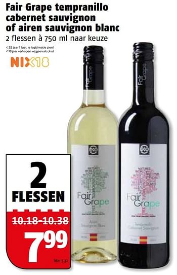 Aanbiedingen Fair grape tempranillo cabernet sauvignon of airen sauvignon blanc - Rode wijnen - Geldig van 06/03/2017 tot 12/03/2017 bij Poiesz