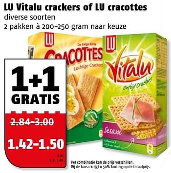 Aanbiedingen Lu vitalu crackers of lu cracottes - Lu - Geldig van 06/03/2017 tot 12/03/2017 bij Poiesz