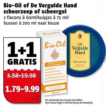 Aanbiedingen Bio-oil of de vergulde hand scheerzeep of scheergel - Bio-Oil - Geldig van 06/03/2017 tot 12/03/2017 bij Poiesz
