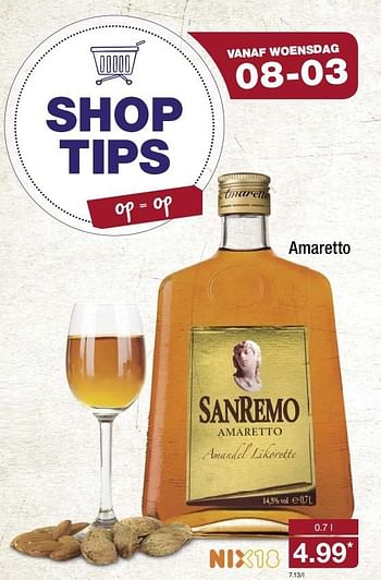 Aanbiedingen Amaretto - San Remo - Geldig van 06/03/2017 tot 12/03/2017 bij Aldi