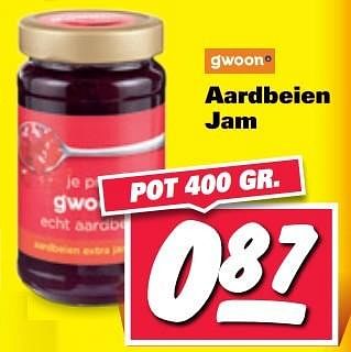Aanbiedingen Aardbeien jam - Gâ€™woon - Geldig van 06/03/2017 tot 12/03/2017 bij Nettorama
