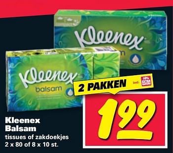 Aanbiedingen Kleenex balsam tissues of zakdoekjes - Kleenex - Geldig van 06/03/2017 tot 12/03/2017 bij Nettorama