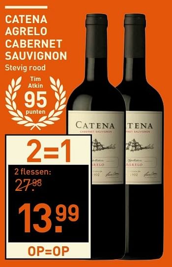 Aanbiedingen Catena agrelo cabernet sauvignon - Rode wijnen - Geldig van 06/03/2017 tot 12/03/2017 bij Gall & Gall