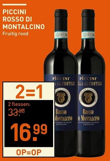 Aanbiedingen Piccini rosso di montalcino fruitig rood - Rode wijnen - Geldig van 06/03/2017 tot 12/03/2017 bij Gall & Gall
