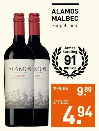 Aanbiedingen Alamos malbec soepel rood - Rode wijnen - Geldig van 06/03/2017 tot 12/03/2017 bij Gall & Gall
