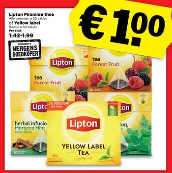 Aanbiedingen Lipton piramide thee of yellow label - Lipton - Geldig van 12/03/2017 tot 18/03/2017 bij Plus