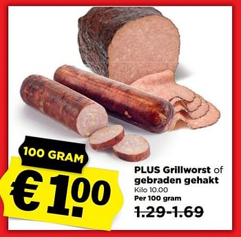 Aanbiedingen Plus grillworst of gebraden gehakt - Huismerk - Plus - Geldig van 12/03/2017 tot 18/03/2017 bij Plus