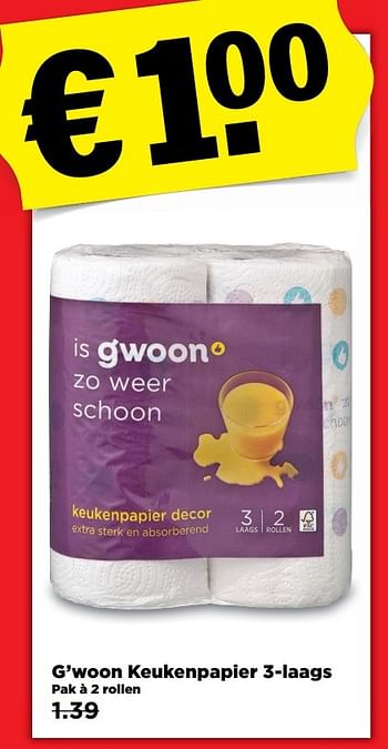 Aanbiedingen G`woon keukenpapier - Gâ€™woon - Geldig van 12/03/2017 tot 18/03/2017 bij Plus