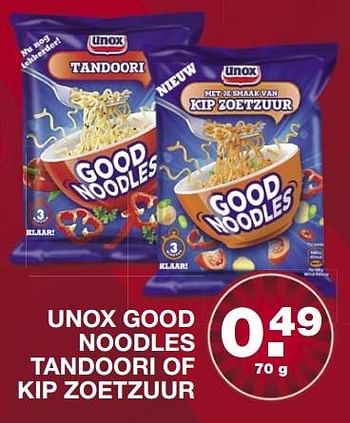 Aanbiedingen Unox good noodles tandoori of kip zoetzuur - Unox - Geldig van 13/03/2017 tot 18/03/2017 bij Aldi