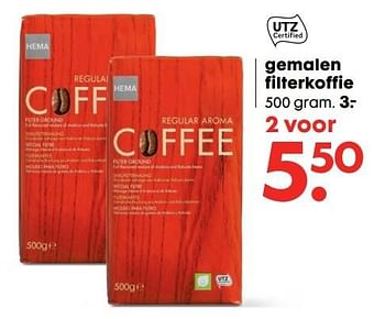 Aanbiedingen Gemalen filterkoffie - Huismerk - Hema - Geldig van 06/03/2017 tot 19/03/2017 bij Hema