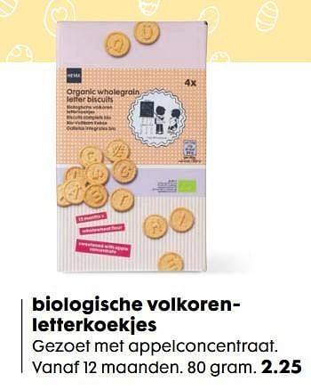 Aanbiedingen Biologische volkorenletterkoekjes - Huismerk - Hema - Geldig van 06/03/2017 tot 19/03/2017 bij Hema