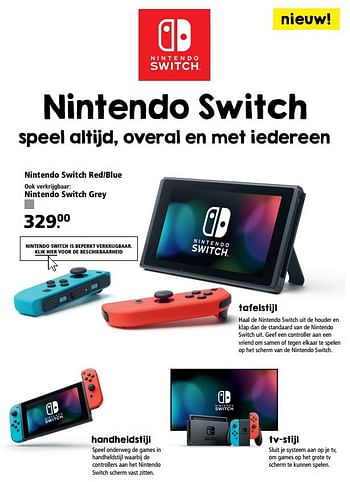 Aanbiedingen Nintendo switch red-blue - Nintendo - Geldig van 06/03/2017 tot 19/03/2017 bij Bart Smit