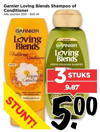 Aanbiedingen Garnier loving blends shampoo of conditioner - Garnier - Geldig van 12/03/2017 tot 18/03/2017 bij Vomar