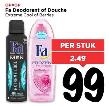 Aanbiedingen Fa deodorant of douche - Fa - Geldig van 12/03/2017 tot 18/03/2017 bij Vomar