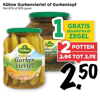 Aanbiedingen Kühne gurkenviertel of gurkentopf - Kühne - Geldig van 12/03/2017 tot 18/03/2017 bij Vomar